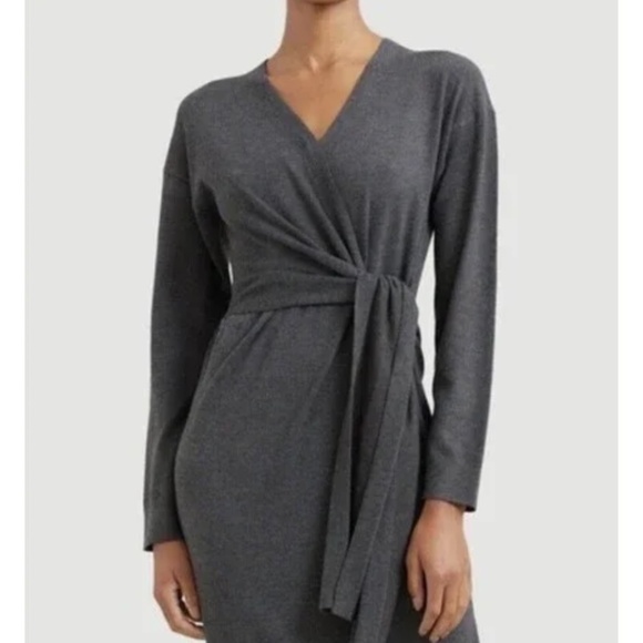 Modern Citizen Dark Grey Long Sleeve Wrap Sweater Dress - Picture 2 of 4